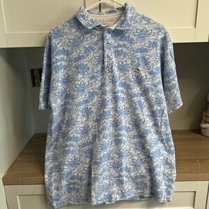 Tailorbyrd Polo‎ Shirt Mens XL Blue White Mandala All Over Print Golf Stretch